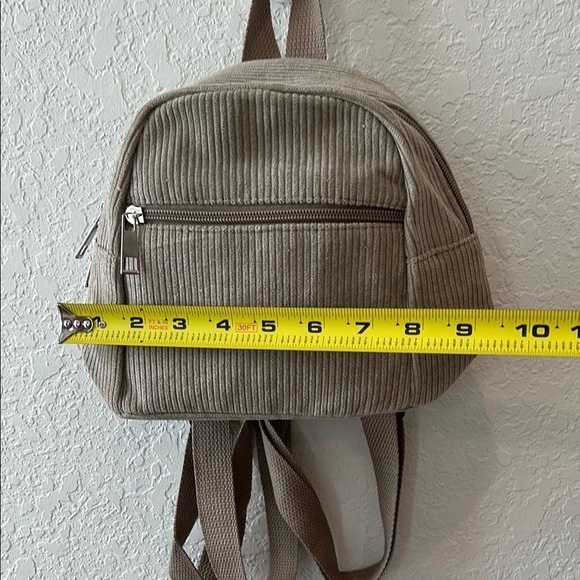 Tan Corduroy Compact Backpack Everyday Style - Picture 3 of 4